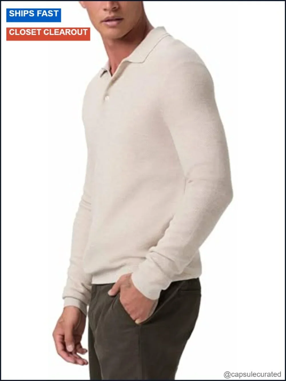 Long Sleeve Sweater Polo Cashmere Blend Wool Silk Button